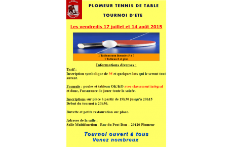 Tournois d'été de Plomeur Tennis de Table