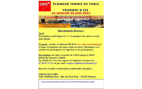 Tournoi d'été - pass sanitaire obligatoire